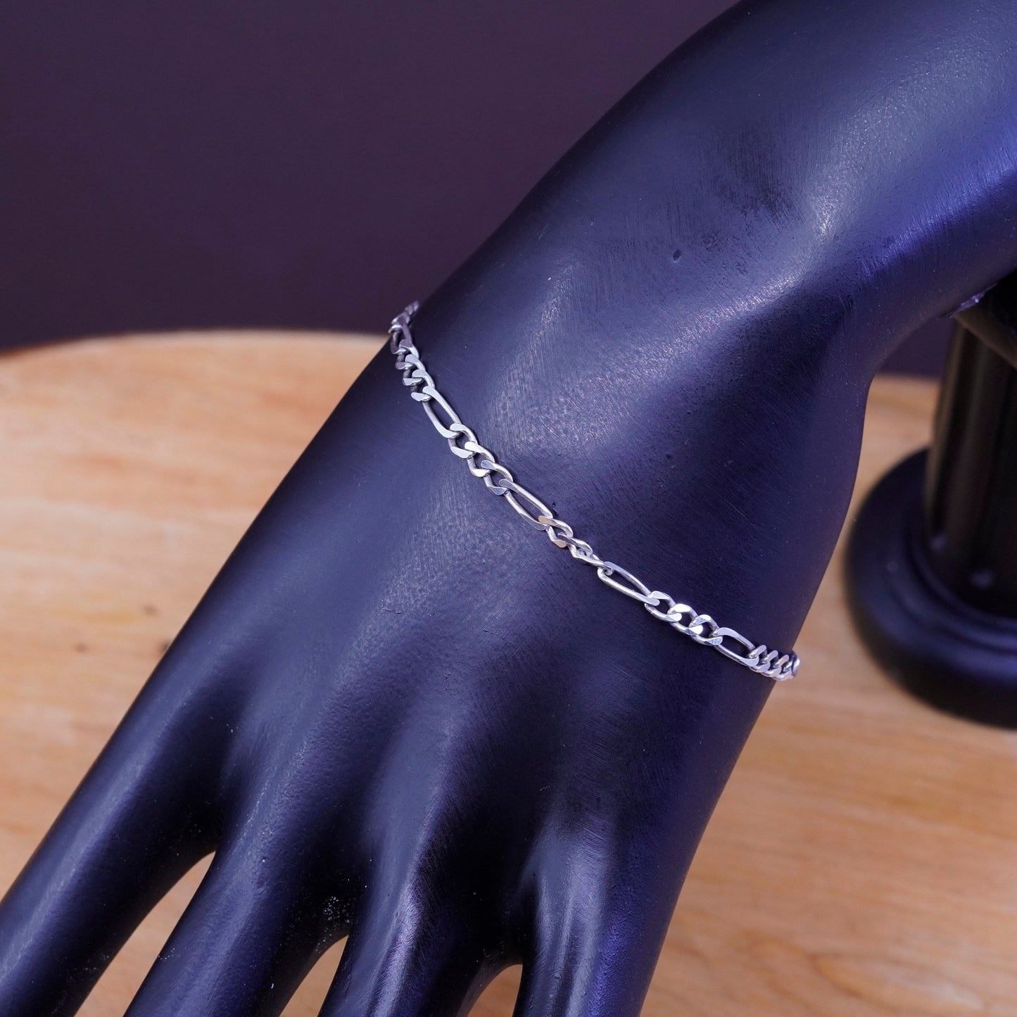7”, 3mm, vintage milor Sterling silver bracelet, 925 figaro link chain