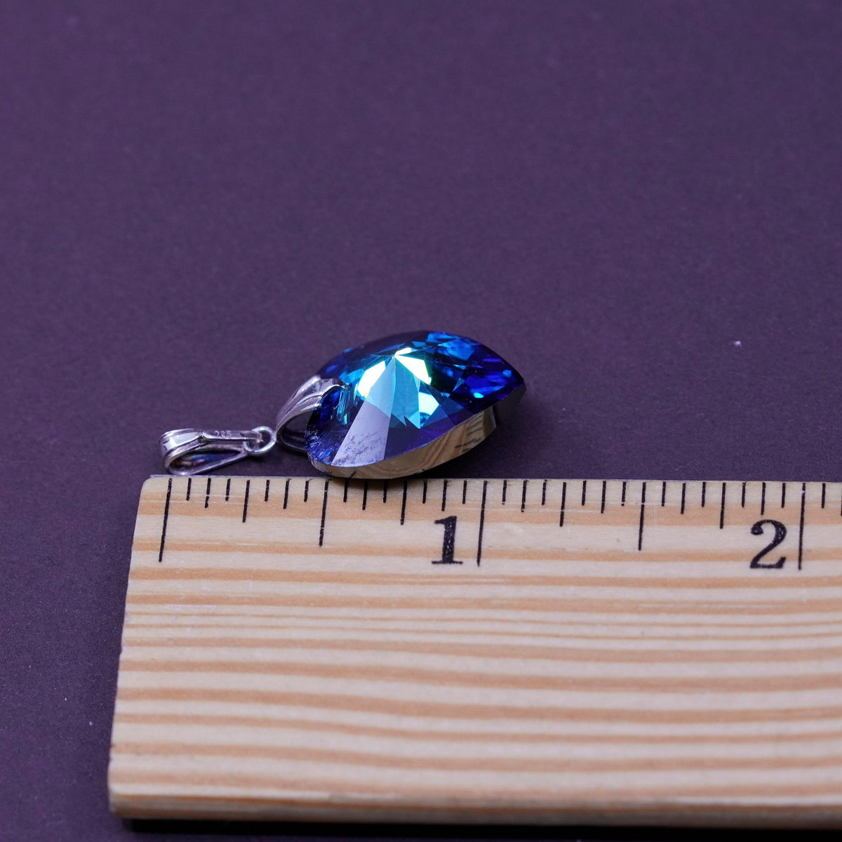 Vintage Sterling 925 silver heart shaped pendant with blue Swarovski crystal