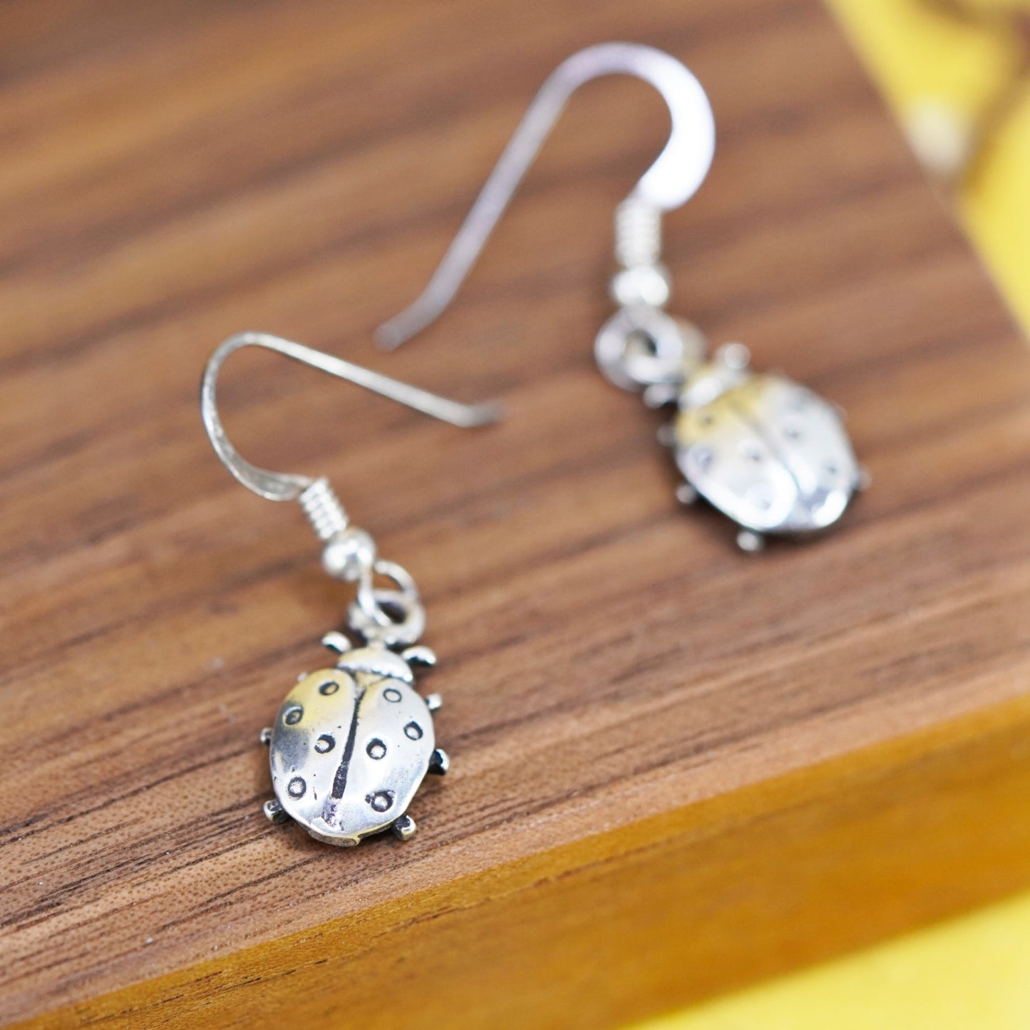 Vintage Sterling silver handmade earrings, 925 lady bug