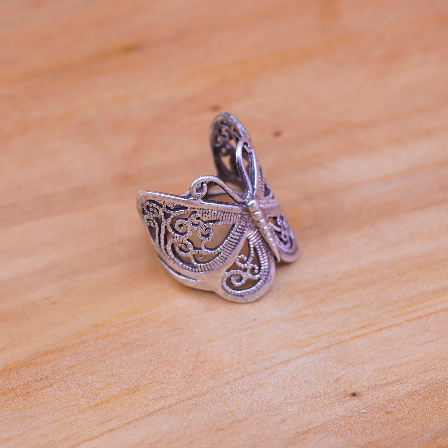 Size 6.5, Vintage Sterling silver handmade ring, 925 filigree butterfly band
