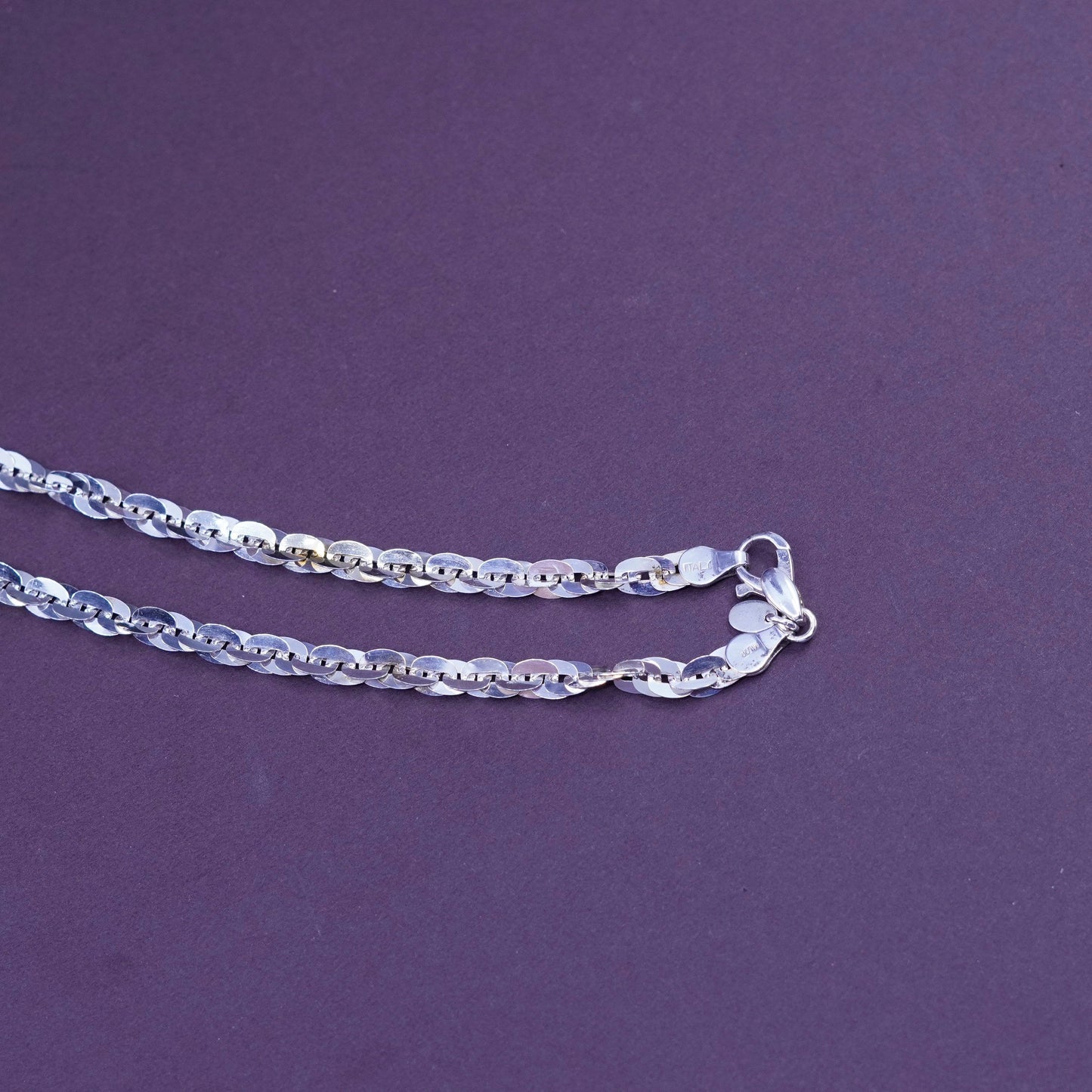 18”, 5mm, vintage Milor Sterling 925 silver necklace, flatten oval link chain