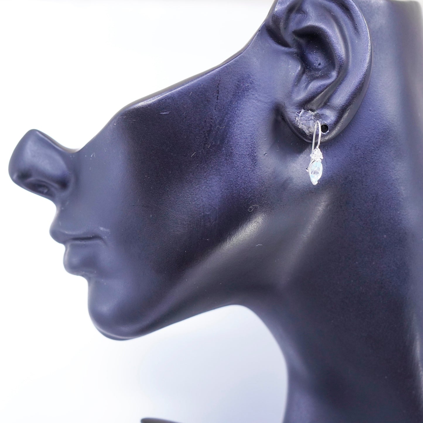 Vintage Sterling 925 silver marquise shaped earrings with blue topaz