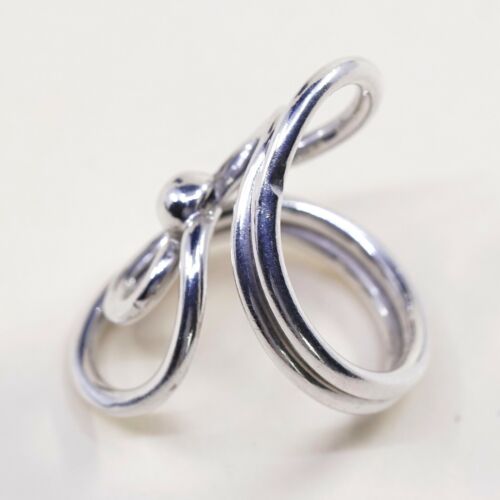 Sz 6, Vtg Sterling Silver Handmade Ring, 925 Silver Band W/ swirl N Bead