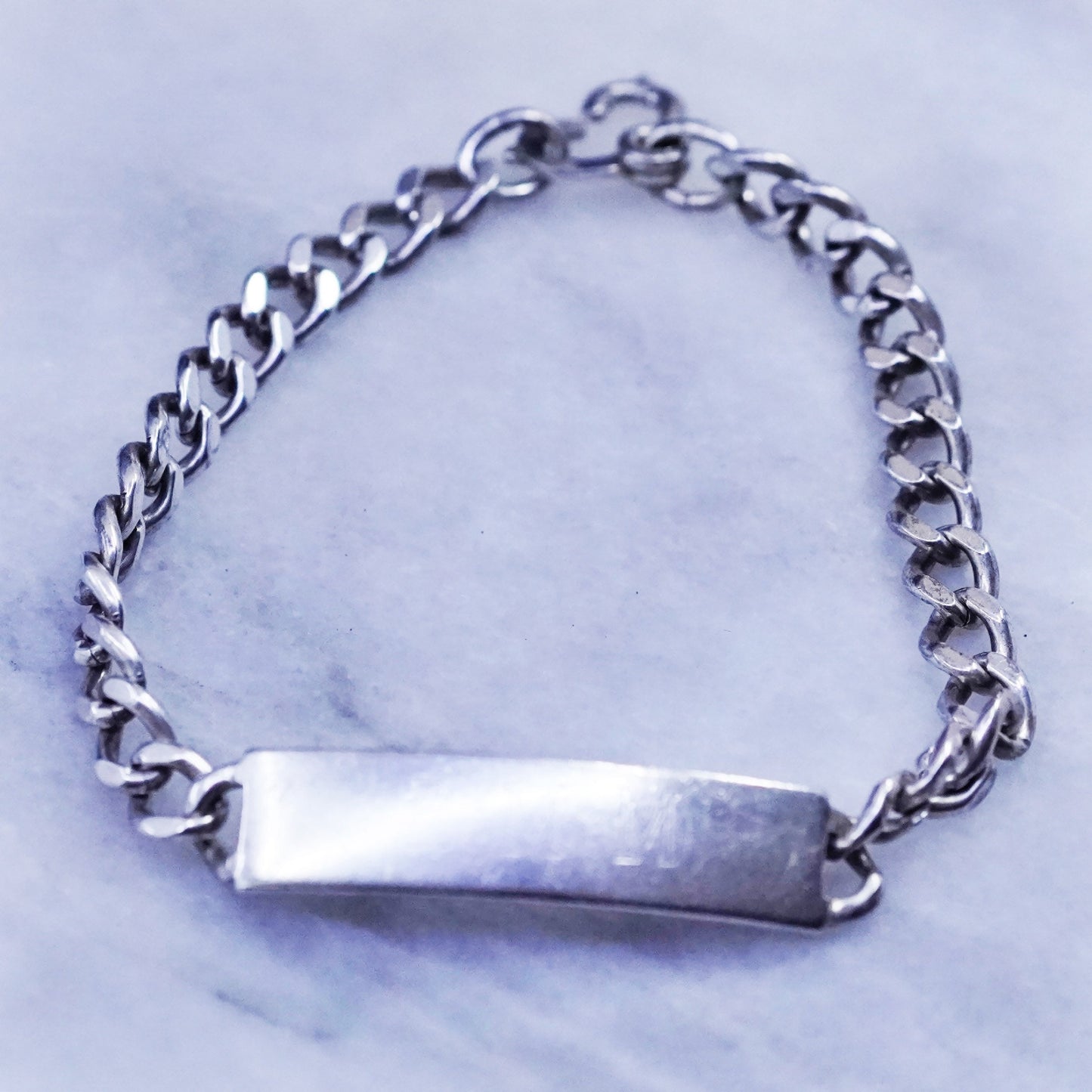 8”, vintage Elco handmade Sterling silver bracelet curb chain tag monogram “RMM