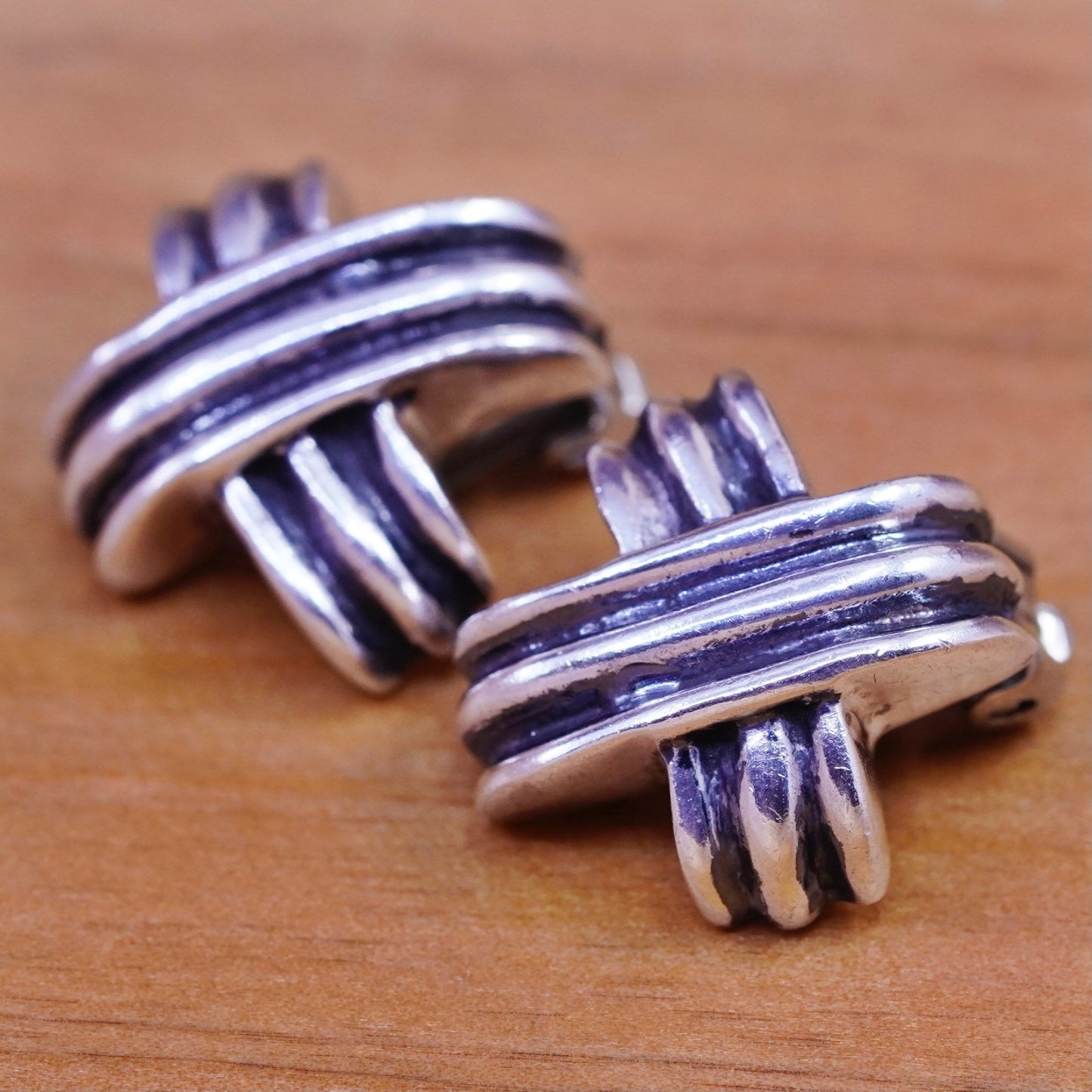 Vintage Zina Sterling silver handmade clip on earrings, 925 cross earrings