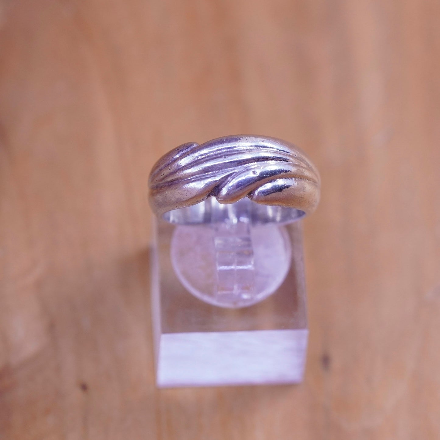 Size 7.25, sterling silver handmade ring, 925 ribbed band, minimalist modernist
