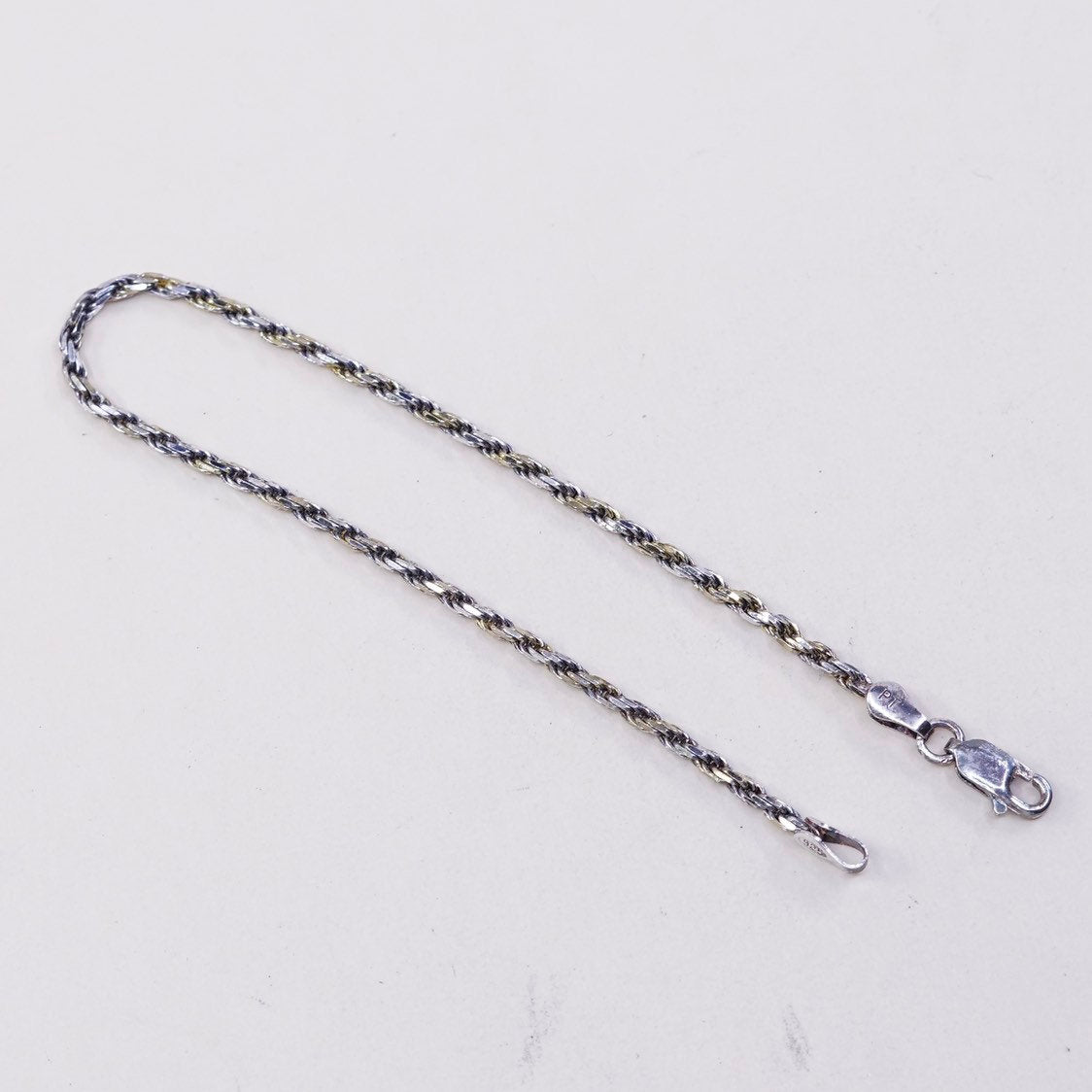 7.25", 2mm, VTG italy sterling 925 silver Italy rope chain bracelet