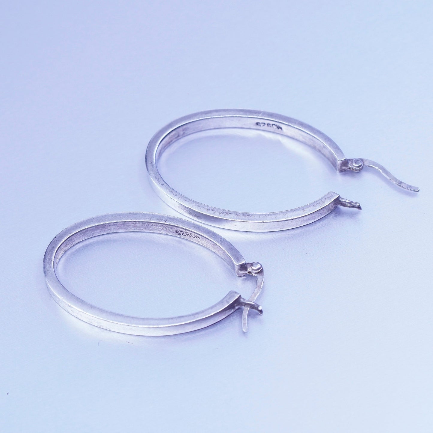 1.5”, vintage MJ Sterling silver handmade earrings, 925 simple oval hoops