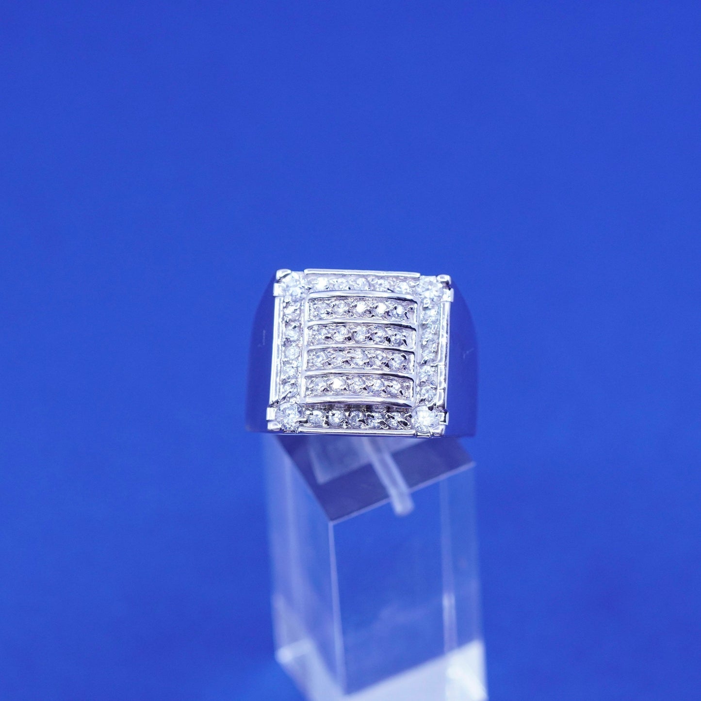 Size 12.25, vintage Sterling 925 silver ring w/ cluster crystal, statement ring