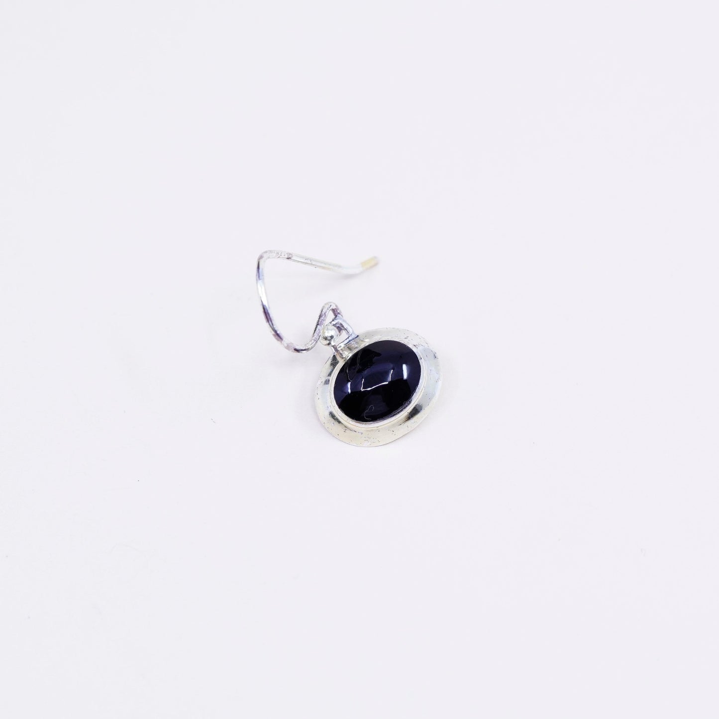 Vintage sterling 925 silver earrings, oval black onyx, handmade