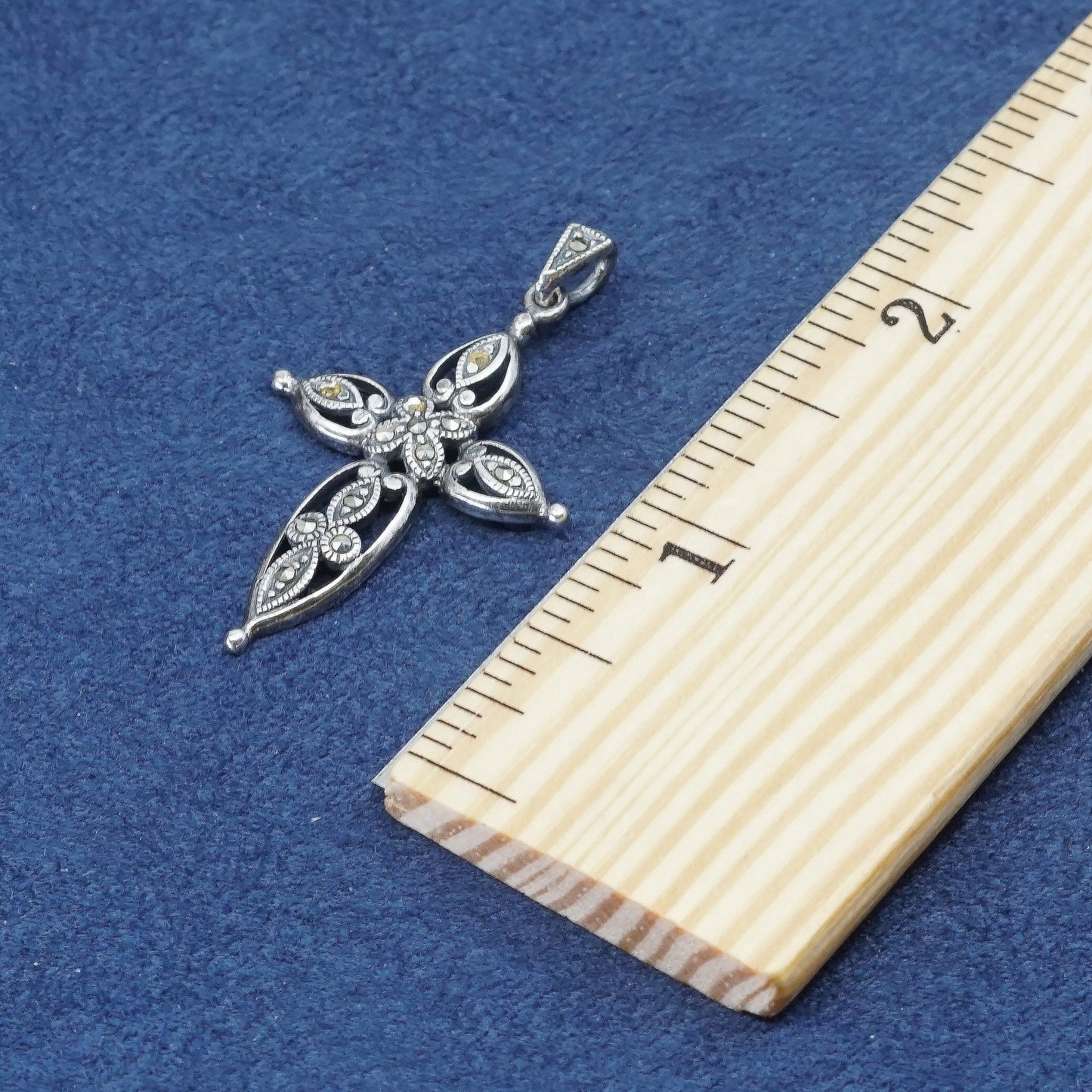 vtg Sterling silver handmade pendant, 925 w/ marcasite cross pendant