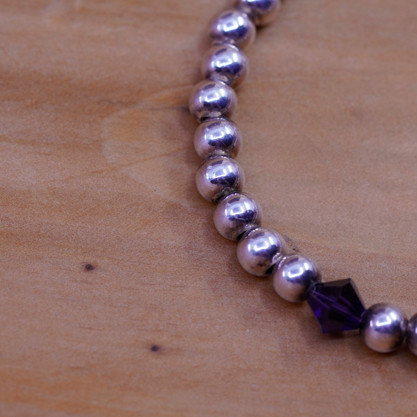 6”, vtg Sterling 925 silver handmade beads bracelet with ribbon bow tie charm
