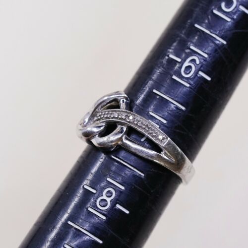 Sz 7, Vtg Sterling Fashion Engagement Ring, 925 Heart W/ Diamond, Stamped 925