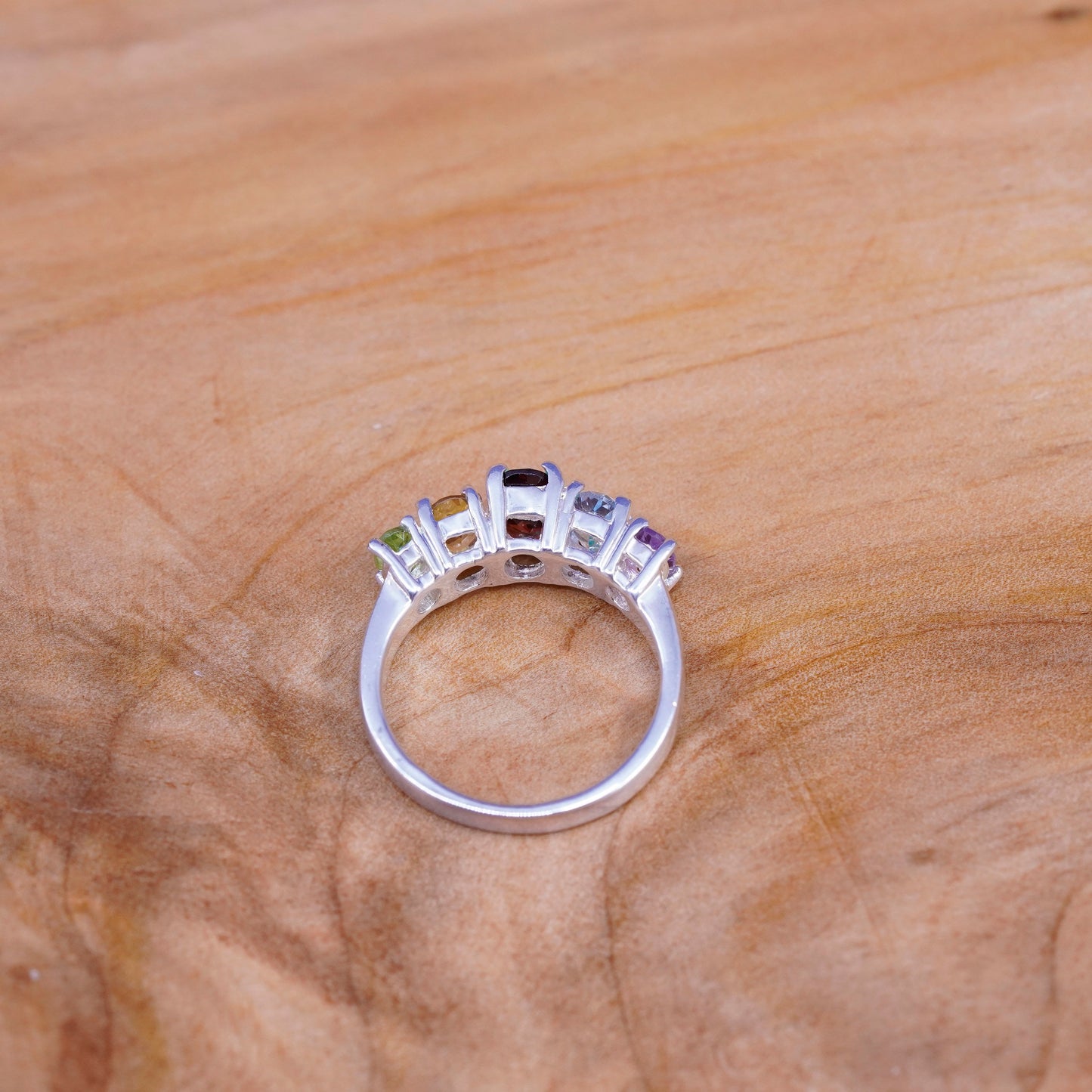 sz 8, Sterling 925 silver handmade ring ruby sapphire peridot amethyst citrine