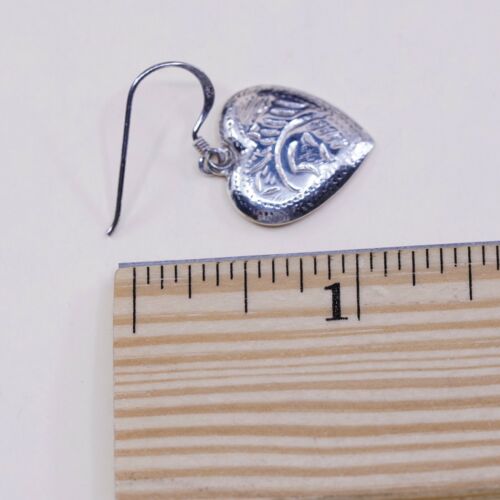 Vtg Handmade 925 Sterling Silver Puffy Textured Heart Earrings, Stamped 925 OW