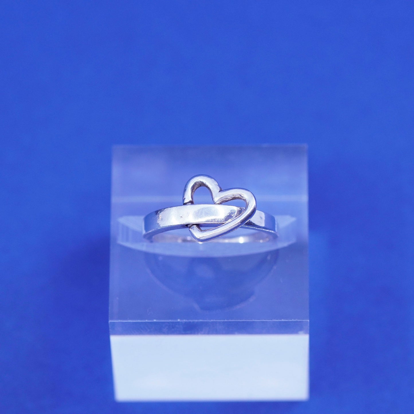 Size 7, vintage sterling silver handmade ring, 925 band with heart charm