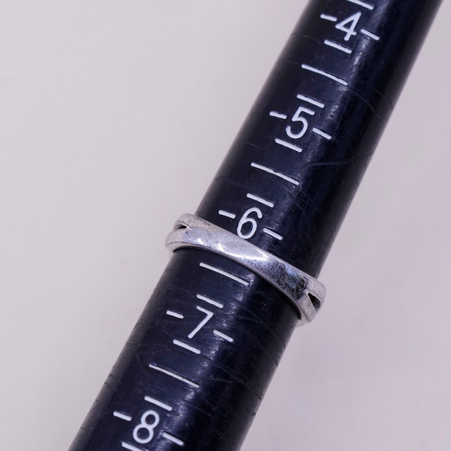 Size 6.25, Vintage sterling silver handmade ring, 925 heart band with Cz around