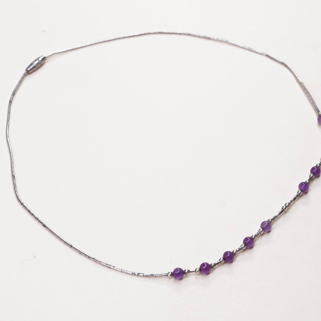 16", Sterling silver handmade necklace, 925 liquid chain with amethyst beads