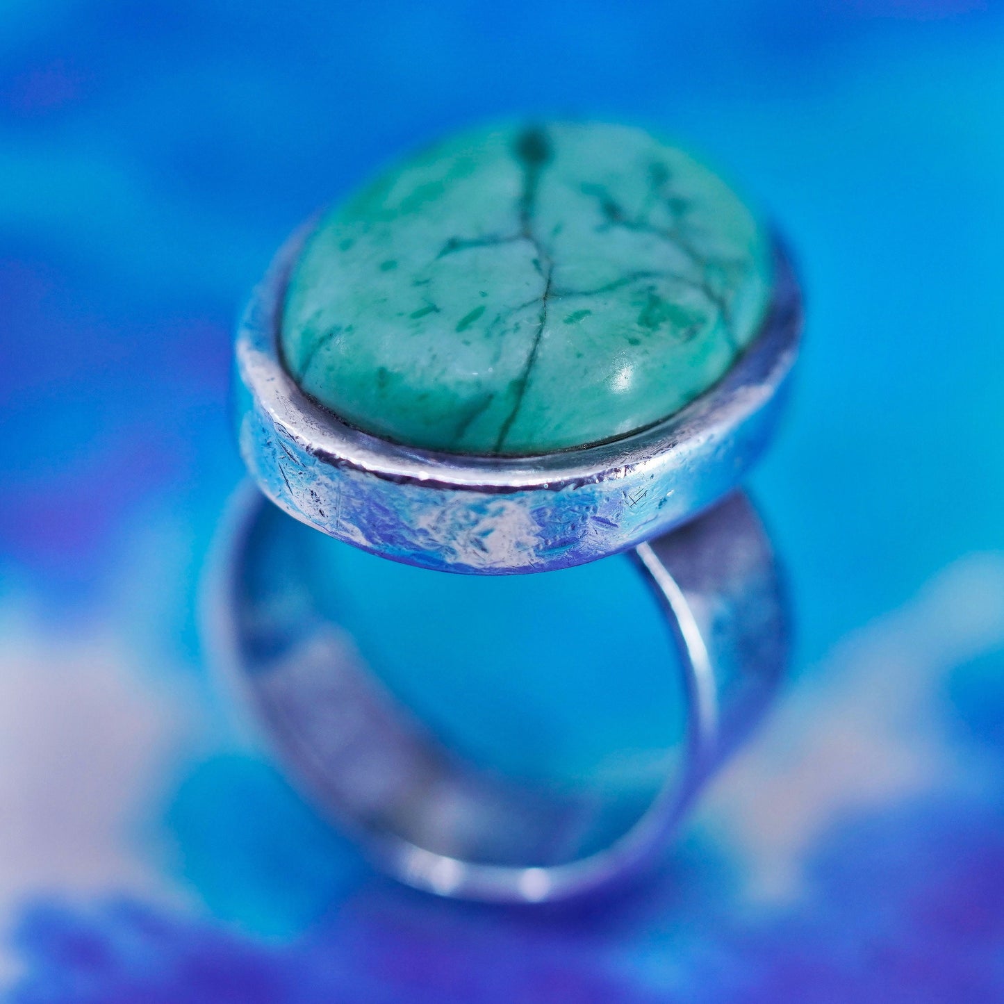 Size 8, vintage mexico Sterling 925 silver handmade ring with turquoise