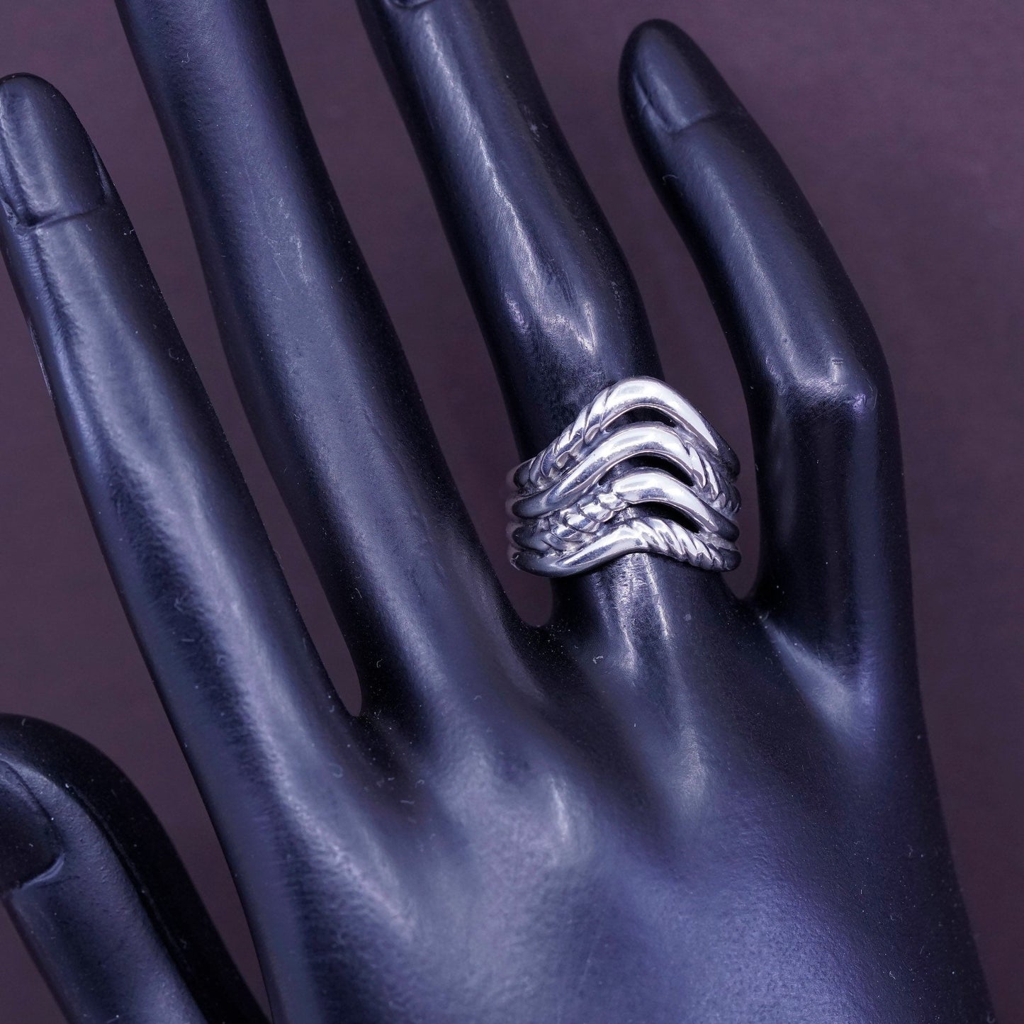 size 7, vintage Sterling silver handmade ring, 925 entwined band