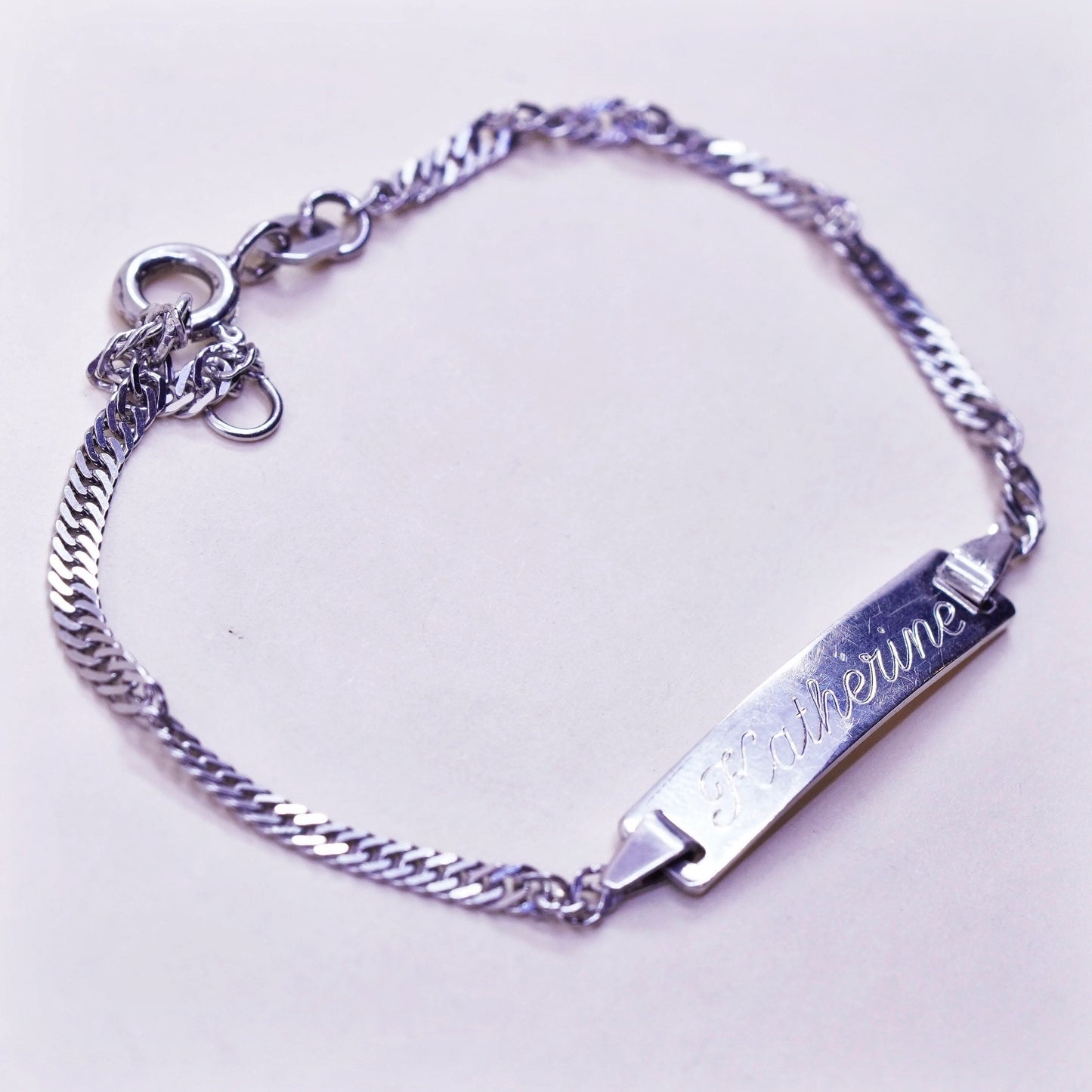 5.5+0.5”, sterling silver bracelet, 925 twisted curb chain name “Katherine” tag
