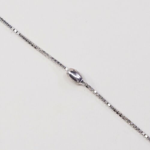 9”, 1mm, Vtg Sterling Silver bracelet, 925 Italy Box chain W/ Beads, Stamped 925