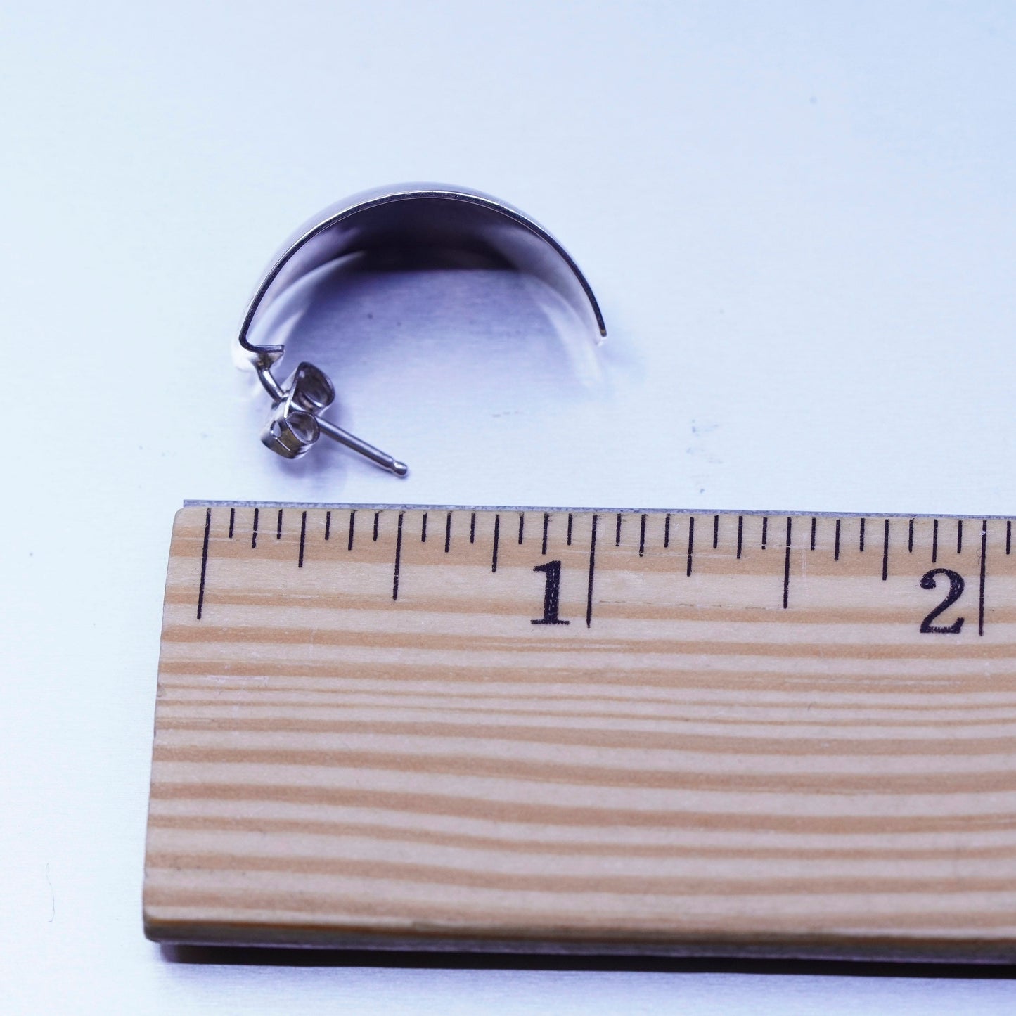 1”, vtg Sterling silver handmade earrings, modern 925 simple oval Huggie studs