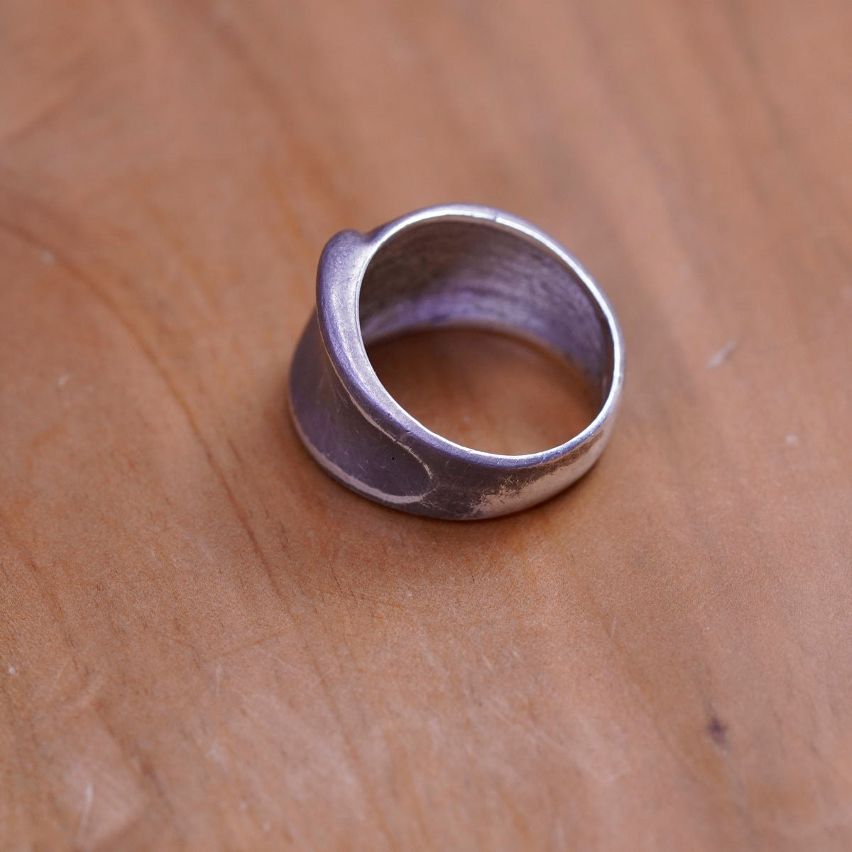 Size 7.25, sterling silver handmade ring, 925 ribbed band minimalist, modernist