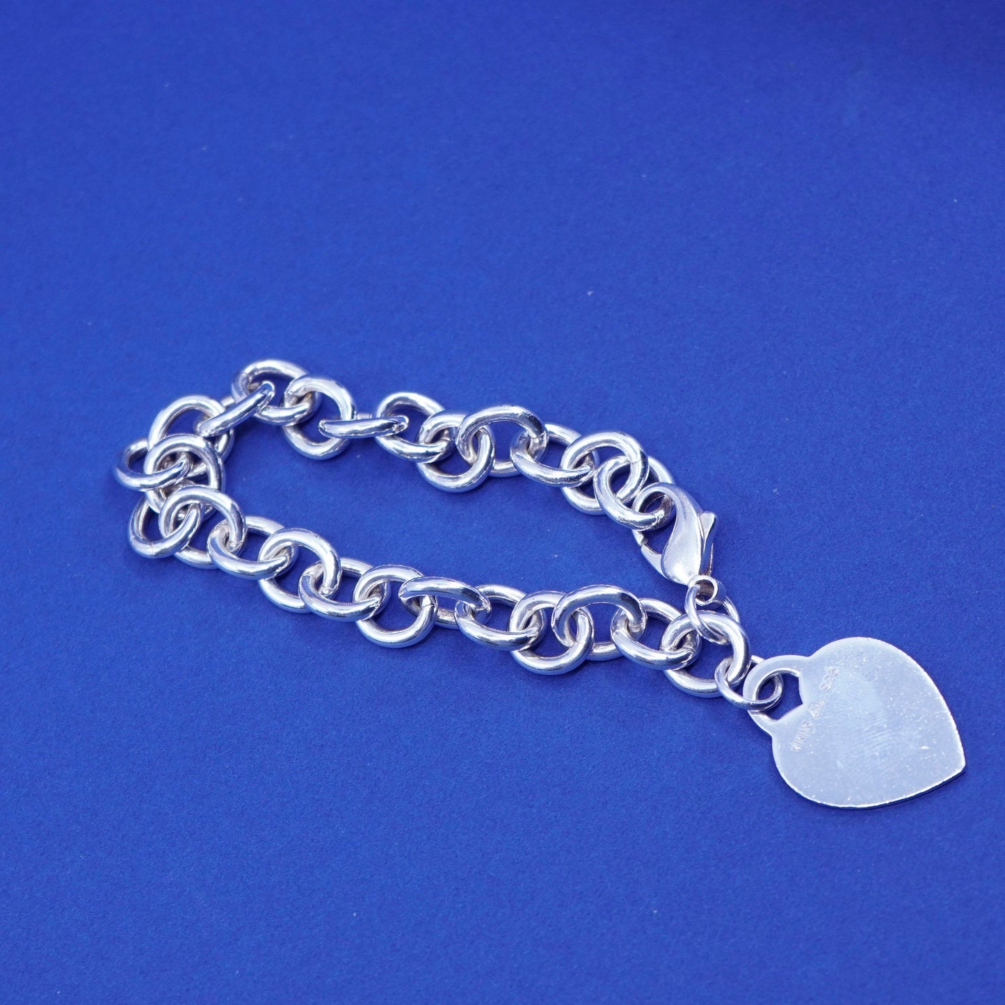6.5”, Viking Sterling silver handmade bracelet, 925 circle chain w/ heart charm