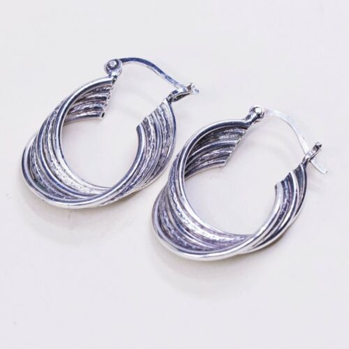 1”, Vtg Sterling Silver Handmade Hoops, Italy 925 Twisted earrings, Huggie