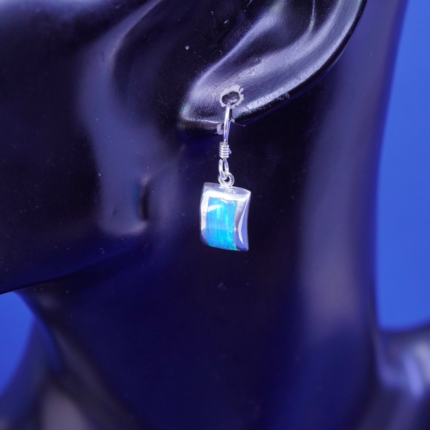Vintage mexico sterling 925 silver handmade earrings with opal inlay
