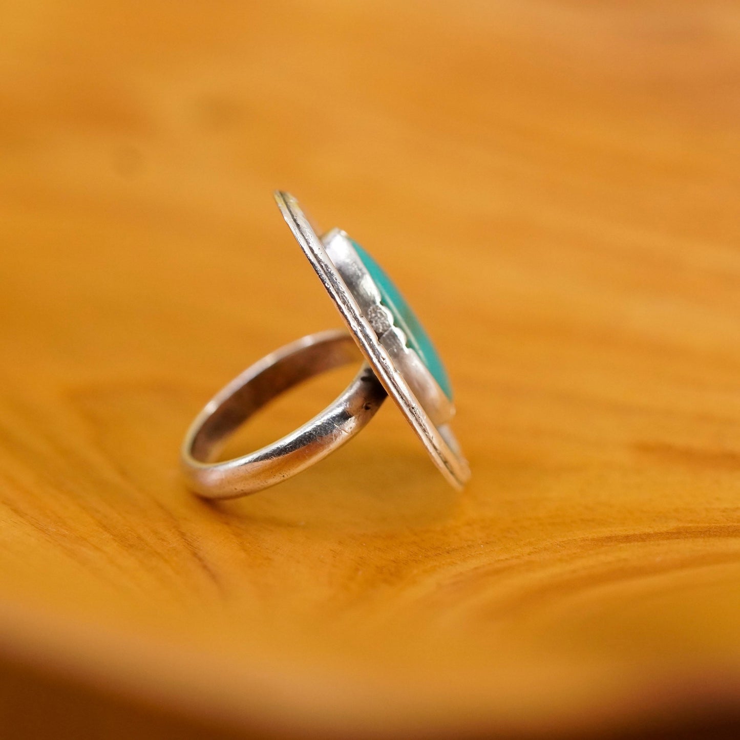 Size 4.5, vintage Sterling 925 silver handmade ring with teardrop turquoise