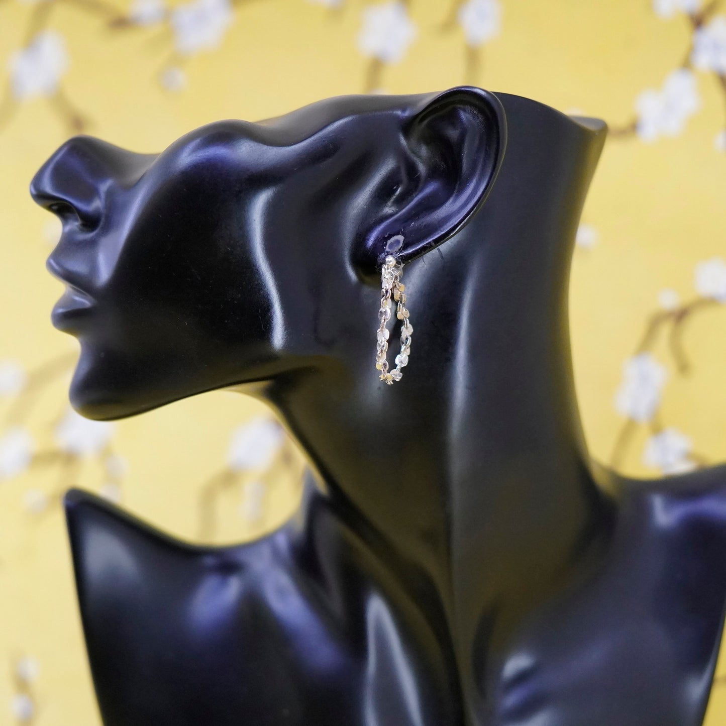 Vintage Sterling silver earrings, 925 twisted s link chain hoops