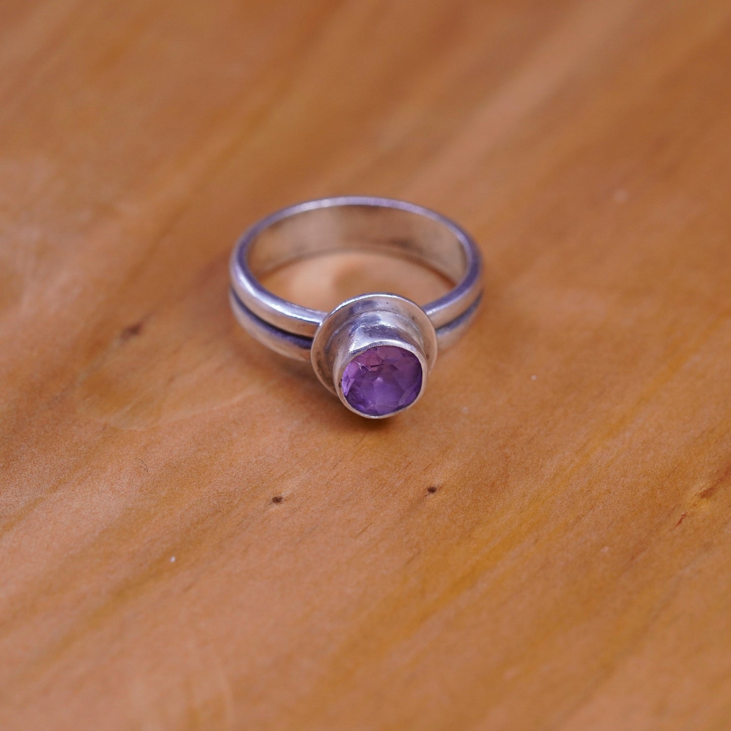 Size 5.25, vintage Sterling silver handmade ring, 925 band with amethyst