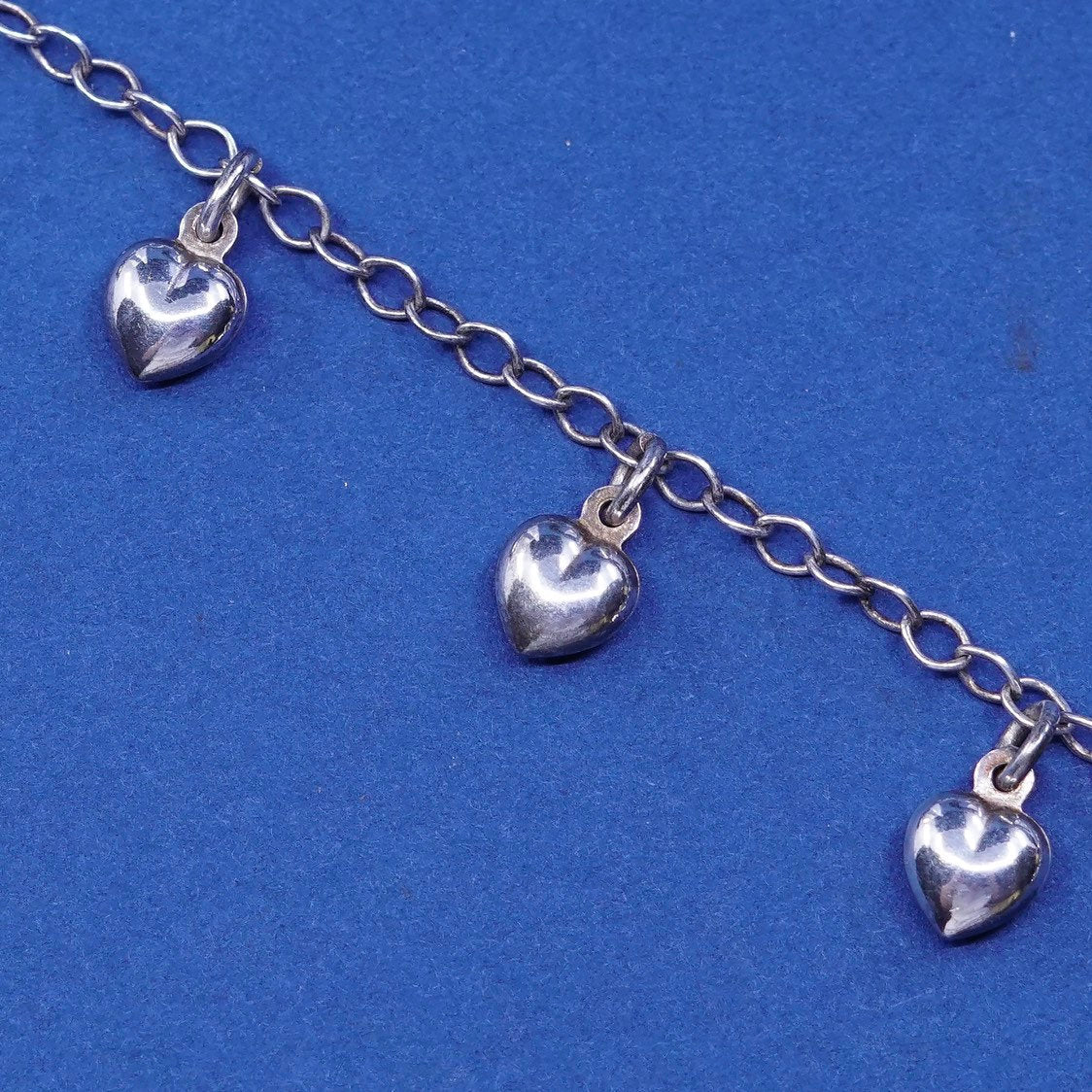5.5", 2mm, Sterling silver handmade bracelet, 925 circle chain w/ heart Charm