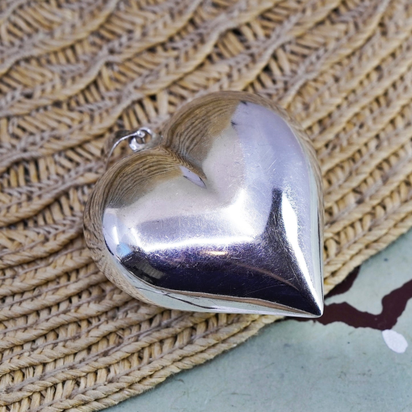 Vintage mexico Sterling silver handmade pendant, 925 puffy heart