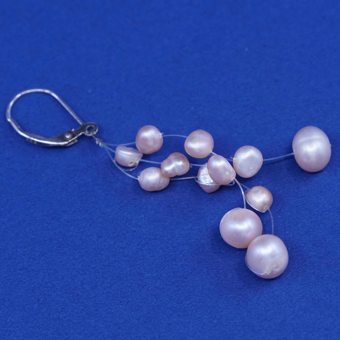 Vintage Sterling silver handmade earrings, 925 hooks w/ cluster pearl