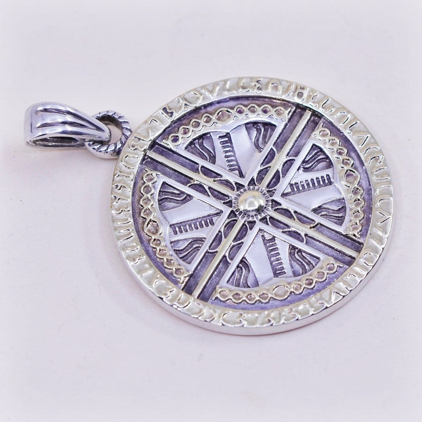 two tone 14K gold filled sterling silver handmade pendant, 925 compass charm