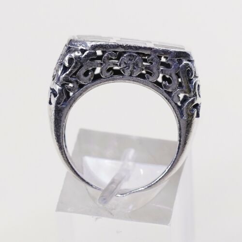 Size 7, Vtg Handmade Statement Ring in Sterling Silver N Abalone - Stamped 925