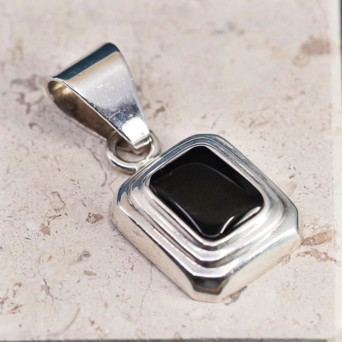 Vintage Silpada Sterling silver handmade rectangular pendant with black onyx