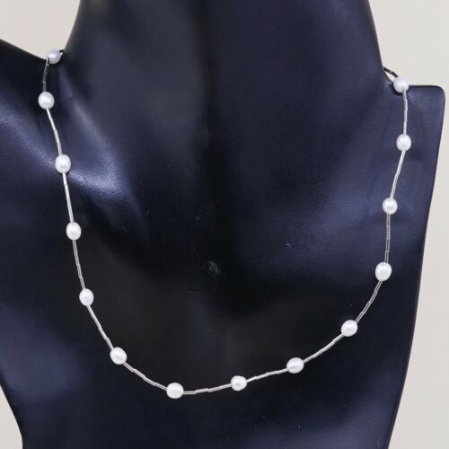 16”, Vtg Sterling silver handmade necklace, 925 Liquid Silver W/ Pearl Beads