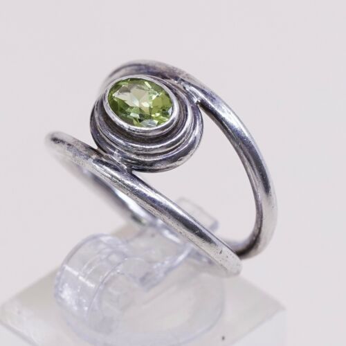 Sz 5, Vtg Sterling Silver Handmade Ring, 925 Silver Band W/ peridot