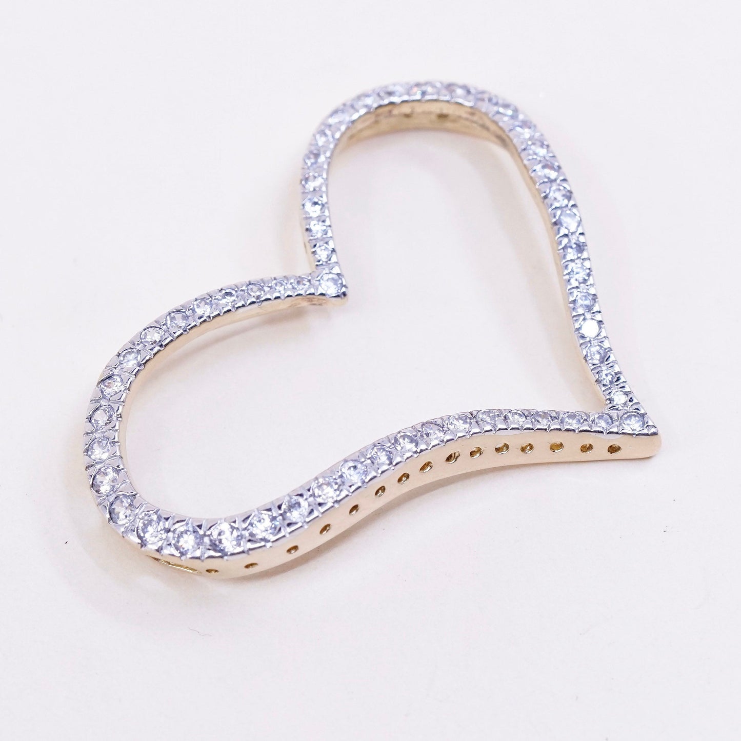 vintage vermeil Gold over Sterling silver pendant, 925 heart pendant with cz