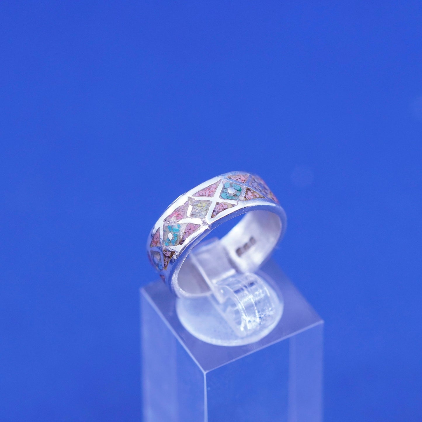 Size 6.5, zuni sterling silver ring, 925 band turquoise coral, Native American