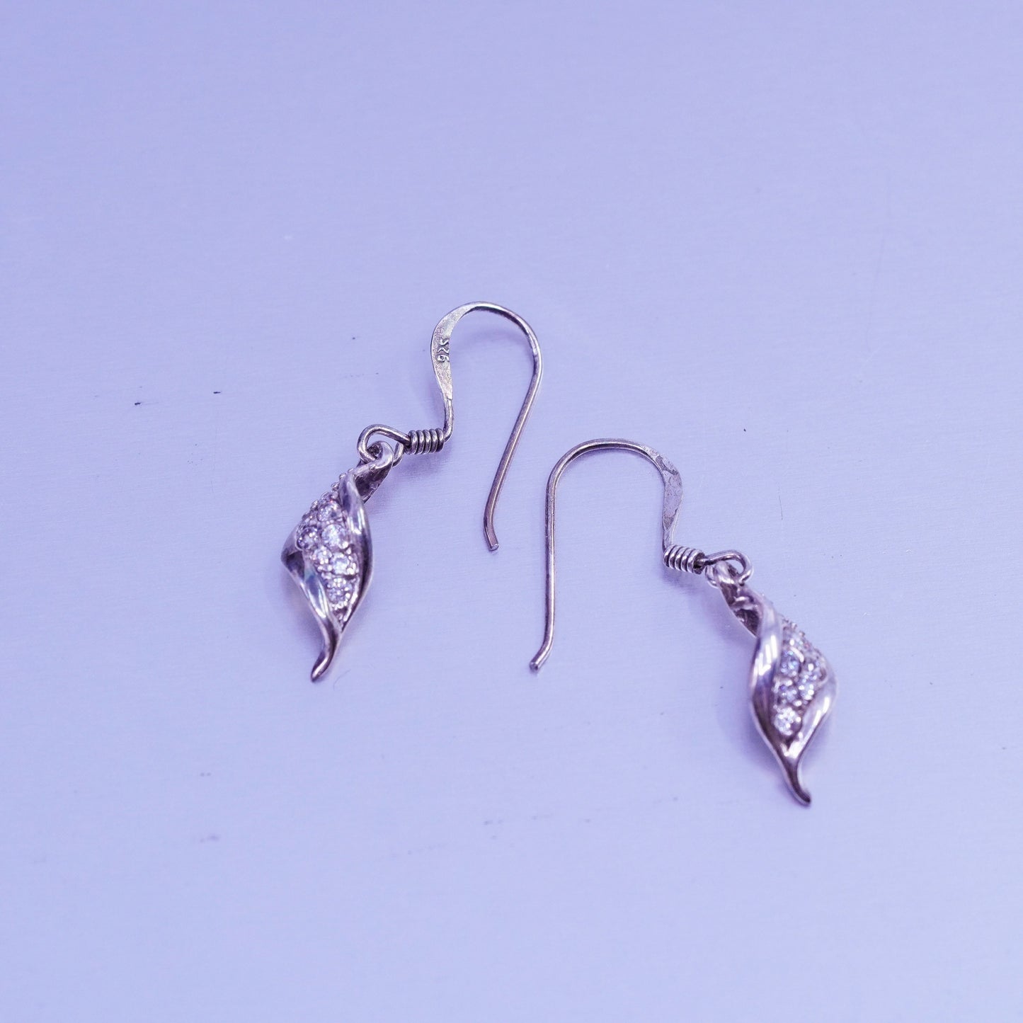 Vintage Sterling 925 silver earrings with wavy dangle and Cz