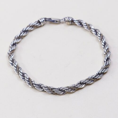 7.25”, 5mm, Vtg Precious Precious 925 14K Sterling Silver French Rope Bracelet
