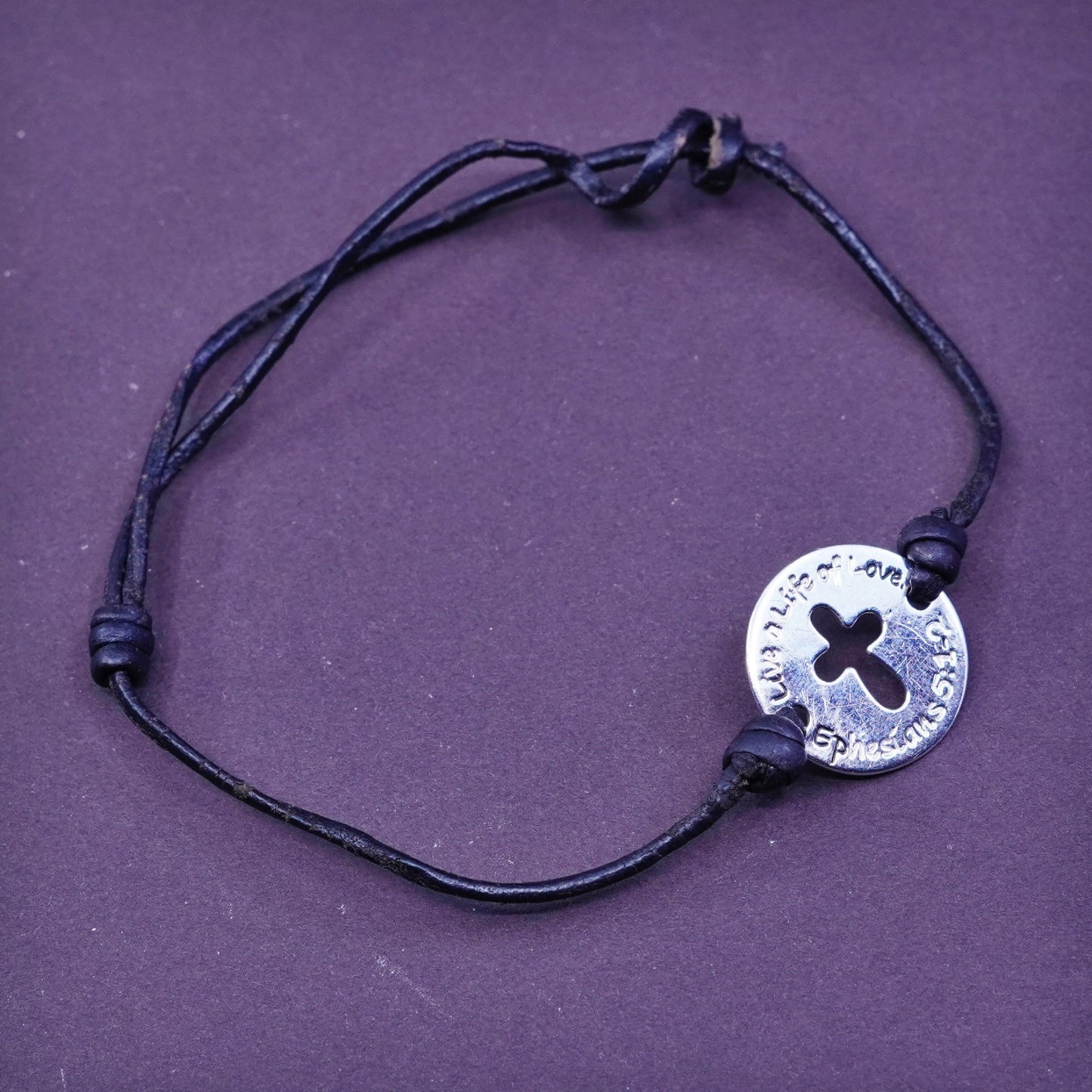 8.75”, Sterling 925 silver with leather bracelet tag live a life of love