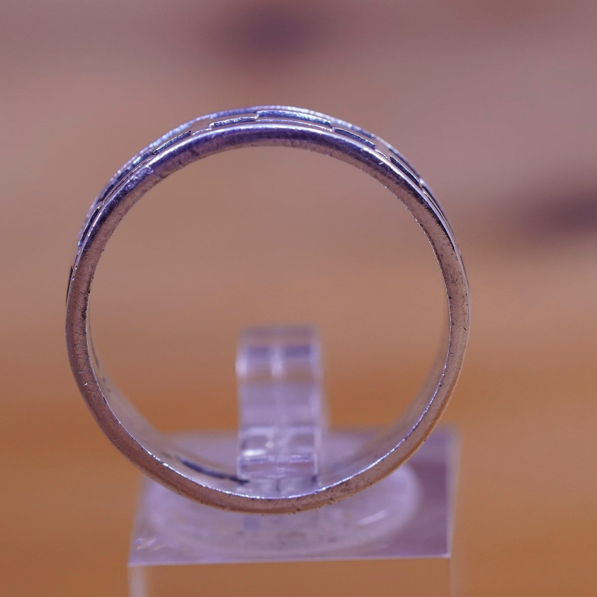 Size 11, vintage Sterling silver handmade ring, Hopi 925 relief cross band