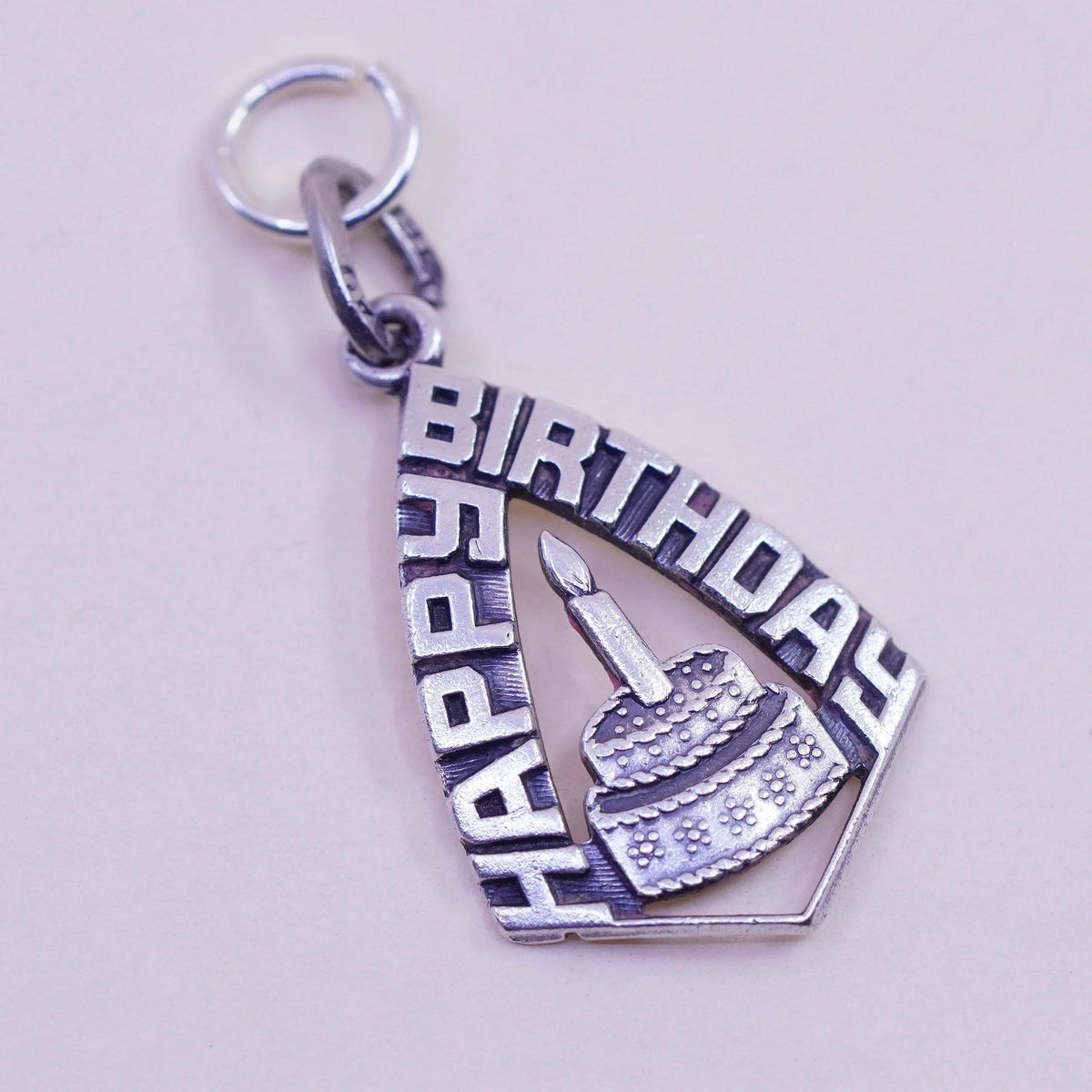 Vintage Sterling silver handmade pendant, 925 happy birthday charm