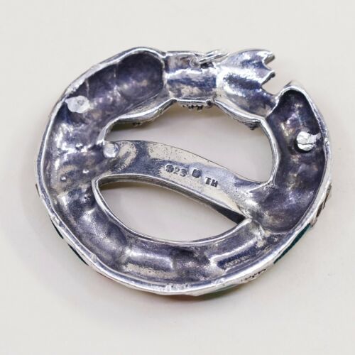 Vtg Christmas Sterling Silver Habdmade Pendant, 925 W/ Enamel Marcasite Wreath